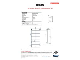 Specification Sheet - Mizu Drift Heated Towel Rail 550mm x 850mm Polished Stainless Steel