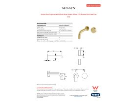 Specification Sheet - Sussex Pure Progressive Wall Bath Mixer System 160mm PVD Brushed Gold Lead Free