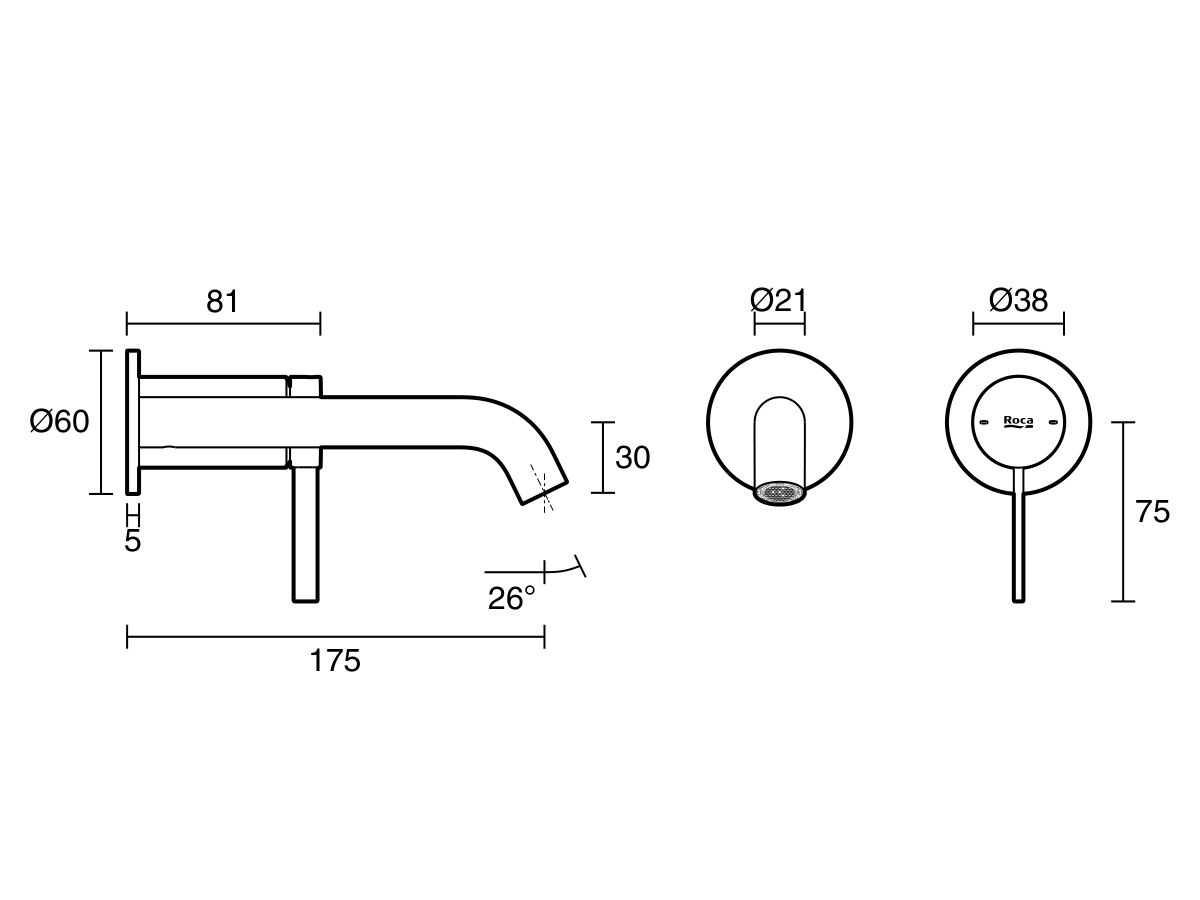 Roca Ona Wall Basin/Bath Mixer Tap Set Trimset (6 Star)