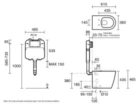 Technical Drawing - Wolfen Ambulant Back to Wall Pan (4 Star) and Hideaway Inwall Cistern