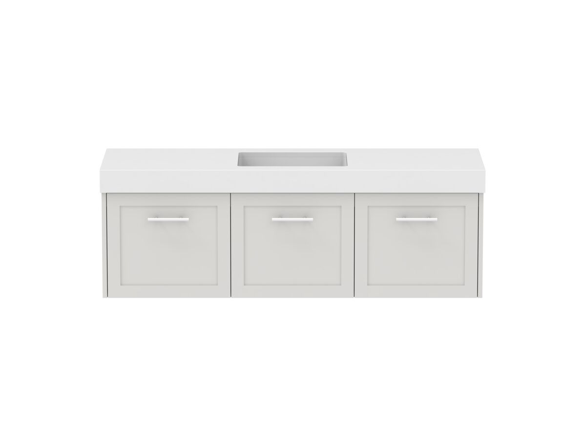 Hero - Kado Lux All Door 1500mm Wall Hung Vanity Centre Basin 90mm - Feather Grey - Front