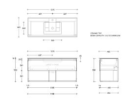 Posh Domaine Shelf All-Drawer 1200 Single, Wall Hung, Ceramic