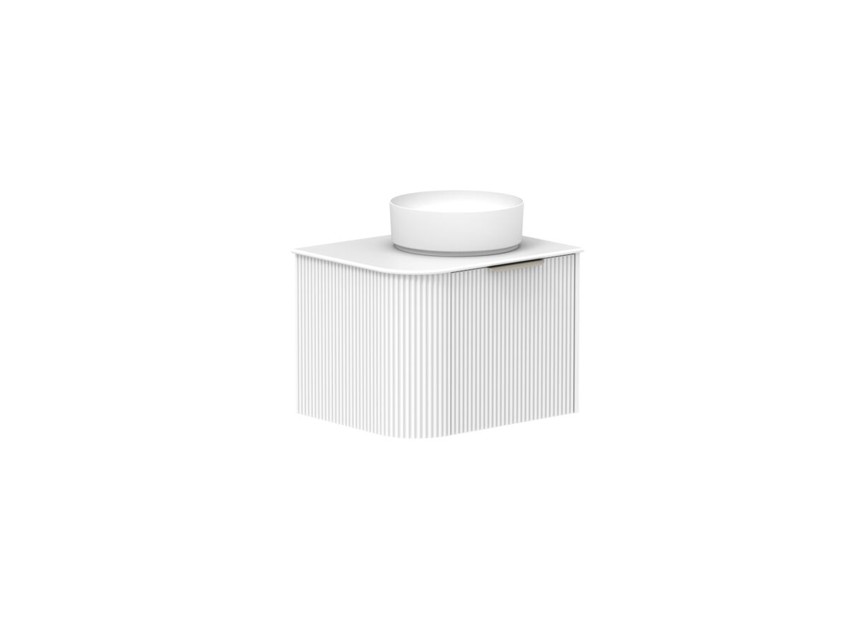 Supporting Image 2- Kado Neue Fluted Single Curve All Drawer 600mm Wall Hung Vanity with Centre Basin Durasein 12mm Top Ultra White