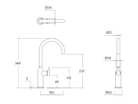 Technical Drawing - Faucet Strommen Vara Fin Gooseneck Basin Mixer Tap (6 Star) Lead Free