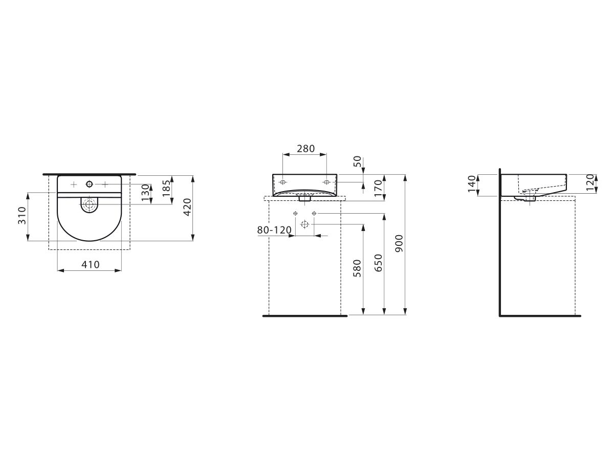 LAUFEN Sonar Wall Basin with Overflow 1 Taphole 410x420 White