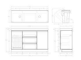 Technical Image - Posh Domaine Plus Hamper 1500 Floor Mounted Double Bowl 90mm Top
