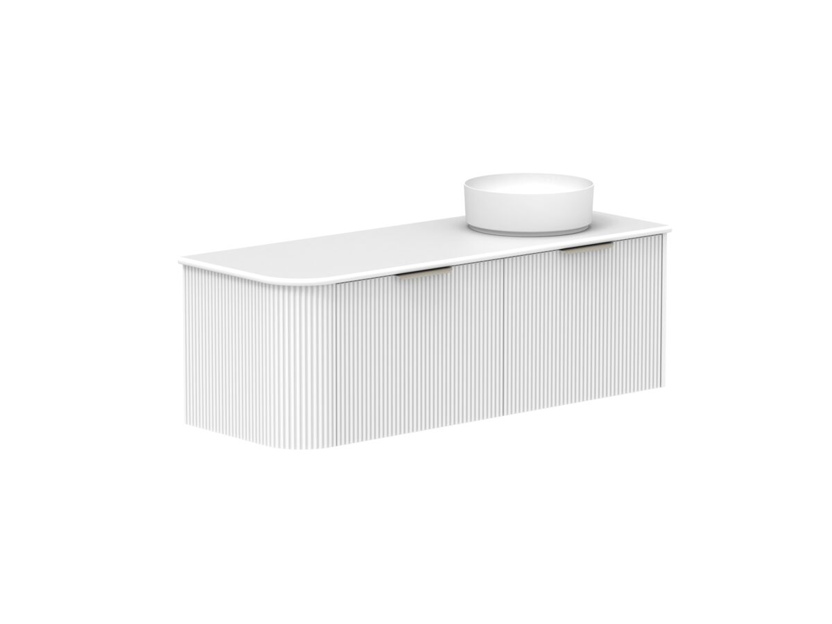 Supporting Image 2- Kado Neue Fluted Single Curve All Drawer 1350mm Wall Hung Vanity with Right Hand Basin 20mm Top Ultra White