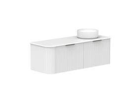 Supporting Image 2- Kado Neue Fluted Single Curve All Drawer 1350mm Wall Hung Vanity with Right Hand Basin 20mm Top Ultra White