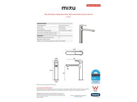 Specification Sheet - Mizu Silk Medium Height Basin Mixer Tap Brushed Nickel (6 Star) Lead Free