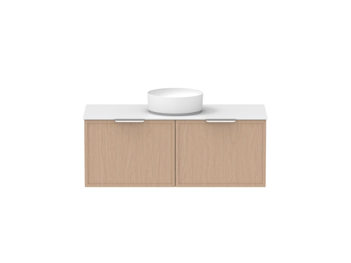 Supporting Image - Kado Lux Slim All Drawer 1200mm Wall Hung Vanity with Centre Basin Durasein 12mm Top Blonde Oak