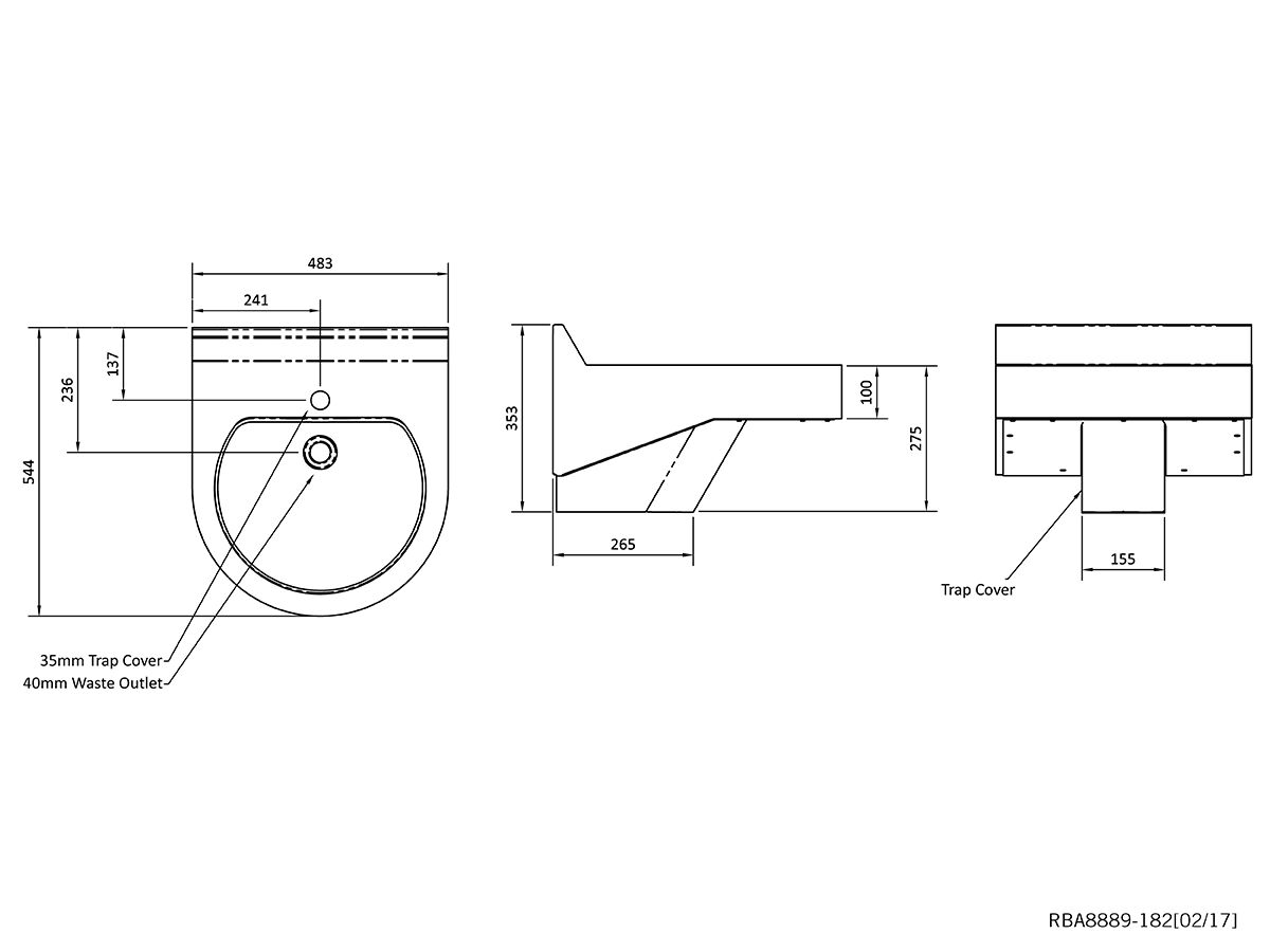 RBA Wall Basin Disable & Trap Cover Stainless Steel