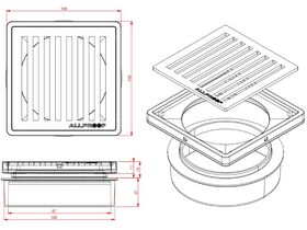 Allproof Elegance Floor Grate Square Stainless Steel 5 Straight 100mm