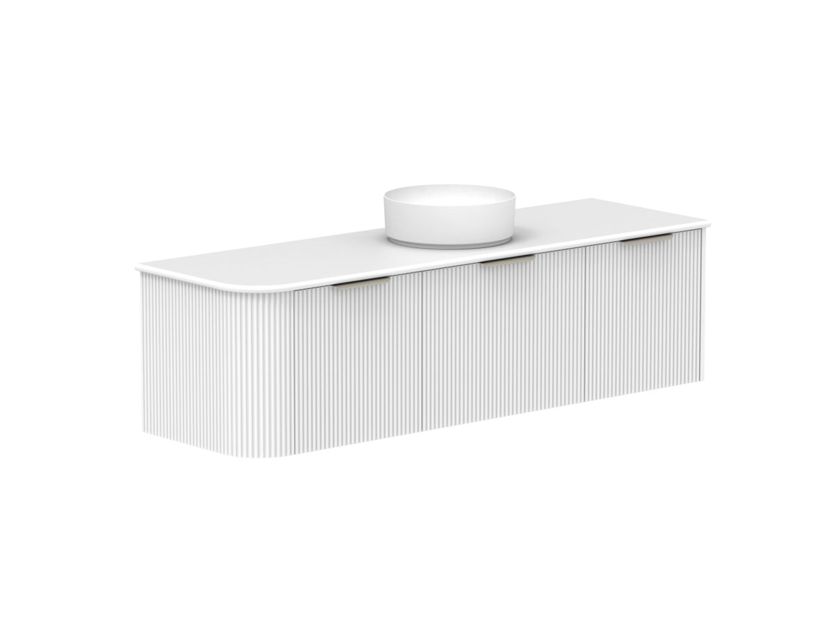 Supporting Image 2- Kado Neue Fluted Single Curve All Drawer 1650mm Wall Hung Vanity with Centre Basin 20mm Top Ultra White