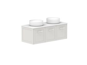 Supporting Image - Kado Lux All Door 1200mm Wall Hung Vanity Double Basin 20mm - Feather Grey - Angle