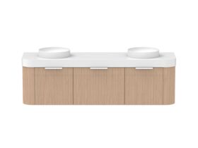 Supporting Image - Kado Neue Fluted Double Curve All Drawer 1800mm Wall Hung Vanity with Double Basin Durasein 90mm Top Blonde Oak