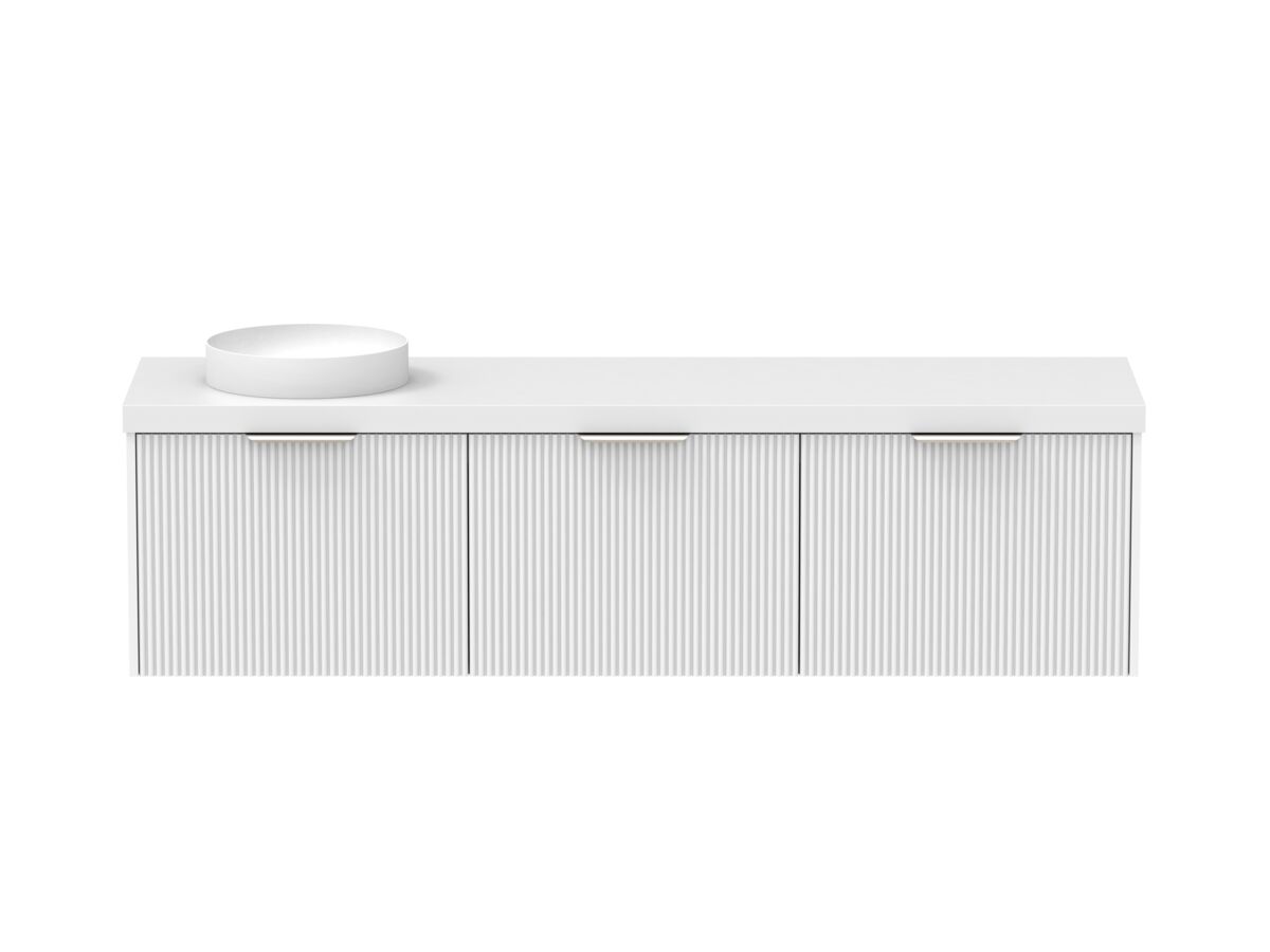Supporting Image - Kado Neue Fluted Square All Drawer 1800mm Wall Hung Vanity with Left Hand Basin 50mm Top Ultra White