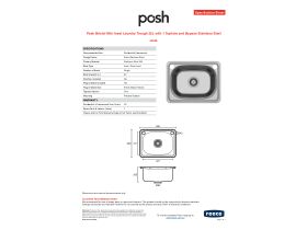 Specification Sheet - Posh Bristol Mini Inset Laundry Trough 22L with 1 Taphole and Bypass Stainless Steel