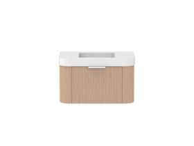 Supporting Image - Kado Neue Fluted Double Curve All Drawer 900mm Wall Hung Vanity with Centre Basin Durasein 90mm Top Blonde Oak