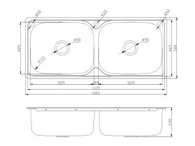 Base Double Inset Laundry Trough 1 Taphole with Bypass 90 litres Stainless Steel