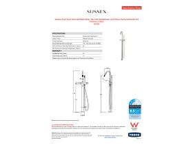 Specification Sheet - Sussex Pure Floor Mounted Bath Mixer Tap with Handshower and Cirque Textured Handle Kit Chrome (3 Star)
