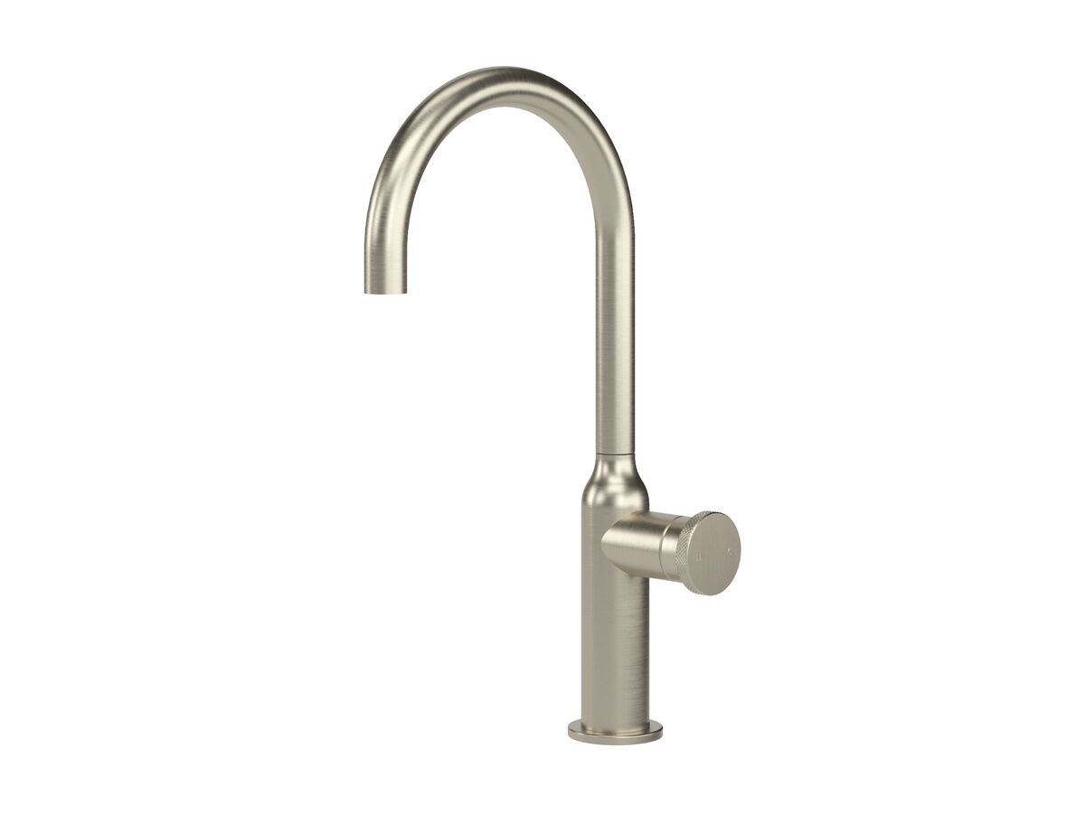 Hero - Faucet Strommen Vara Disc Gooseneck Basin Mixer Tap Brushed Nickel (6 Star) Lead Free