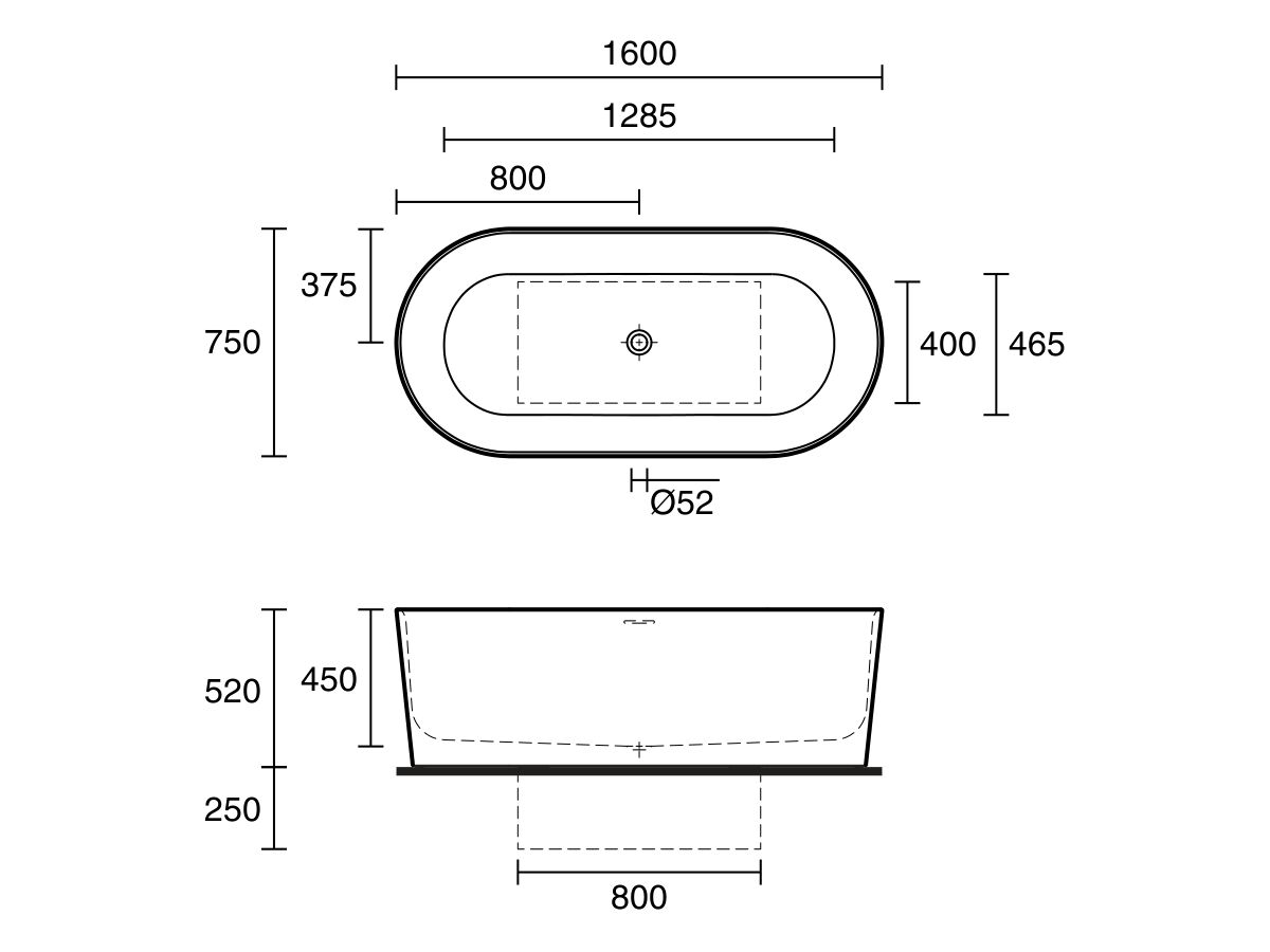 LAUFEN Val Freestanding Bath with Overflow 1600x750 White