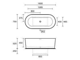 LAUFEN Val Freestanding Bath with Overflow 1600x750 White