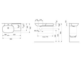 LAUFEN Ino Wall Basin with Shelf Left Hand Bowl with Fixing Bolts & Overflow 1 Taphole 900mm White