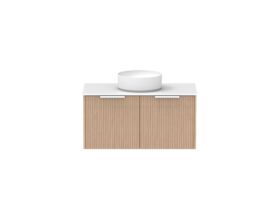 Supporting Image - Kado Neue Fluted Square All Drawer 900mm Wall Hung Vanity with Centre Basin Durasein 12mm Top Blonde Oak