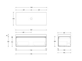 Technical Drawing - Posh Domaine 1200mm Wall Hung Vanity Unit All-Drawer Single Bowl 90mm Top