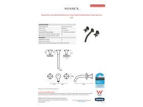 Specification Sheet - Sussex Oria Cross Handle Wall Basin Set 215mm Outlet PVD Matte Black (5 Star) Lead Free