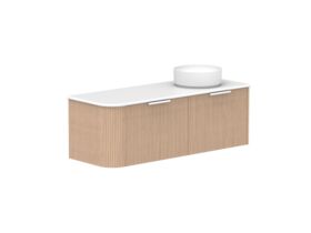 Supporting Image 2- Kado Neue Fluted Single Curve All Drawer 1350mm Wall Hung Vanity with Right Hand Basin 20mm Top Blonde Oak
