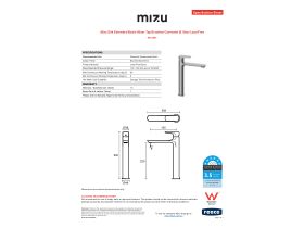 Specification Sheet - Mizu Silk Extended Basin Mixer Tap Brushed Gunmetal (6 Star) Lead Free
