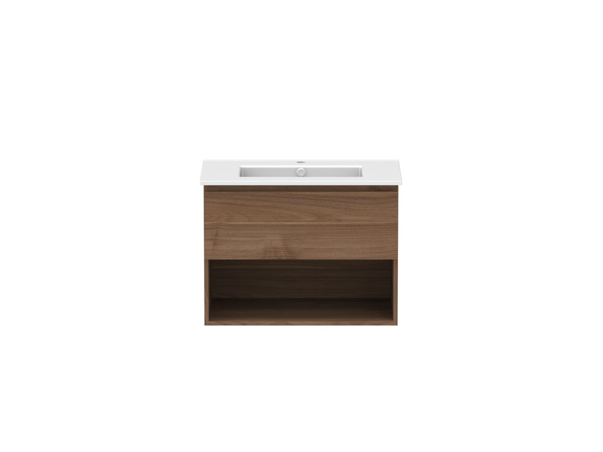 Hero - Posh Domaine 750mm Wall Hung Vanity Unit All-Drawer Open Shelf Matte White Ceramic Top