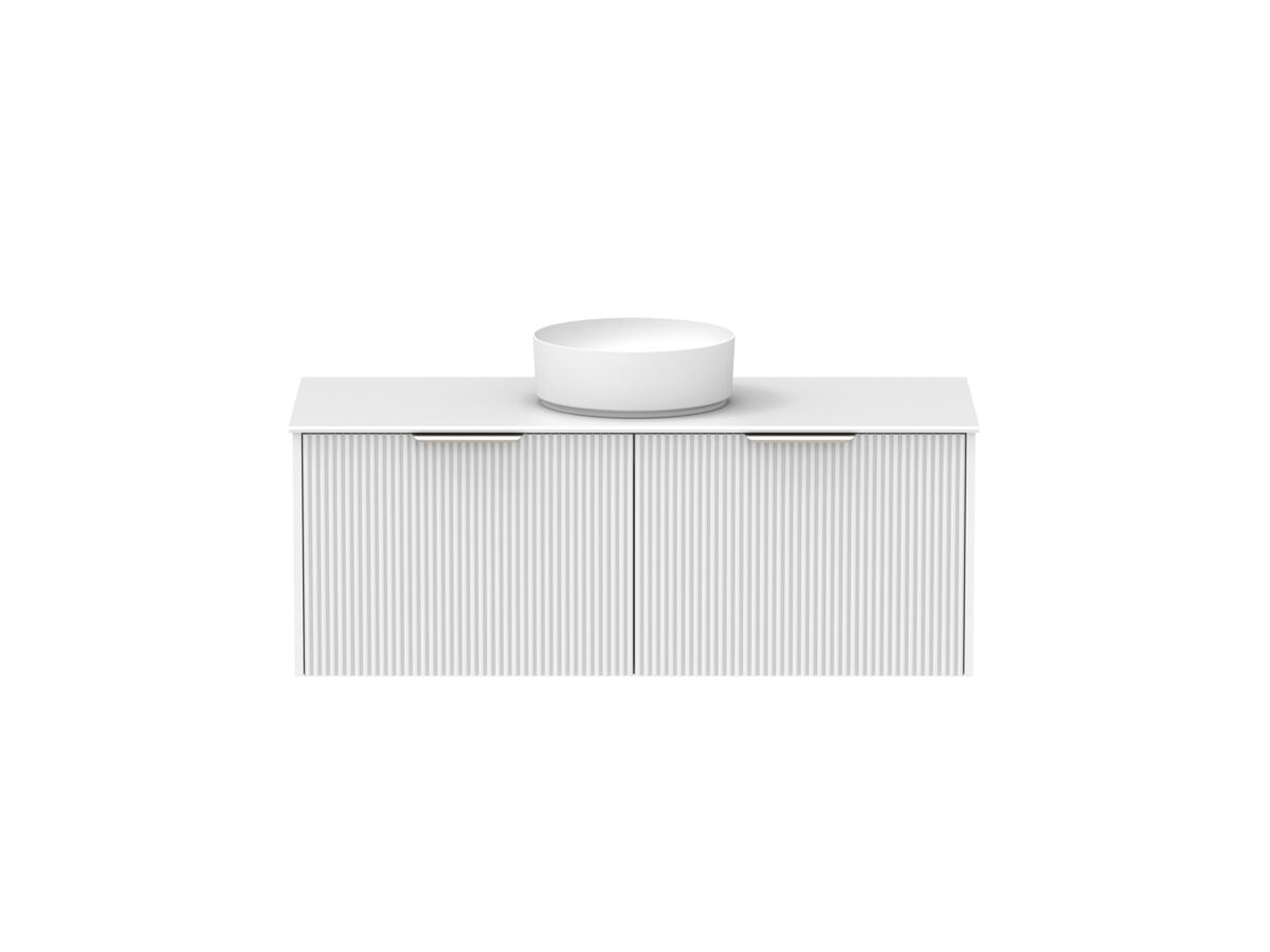 Supporting Image - Kado Neue Fluted Square All Drawer 1200mm Wall Hung Vanity with Centre Basin Durasein 12mm Top Ultra White