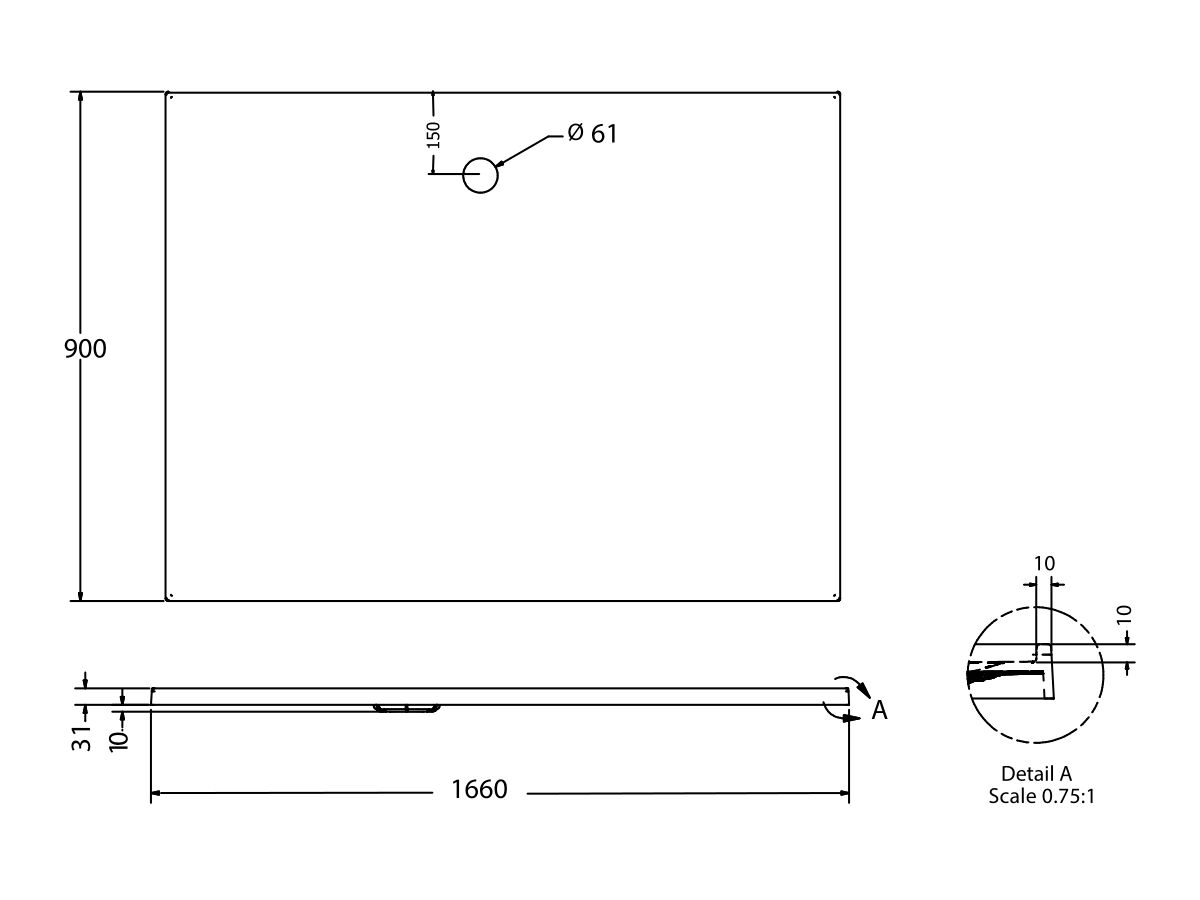Posh Bristol Moulded Shower Base 1660 x 900