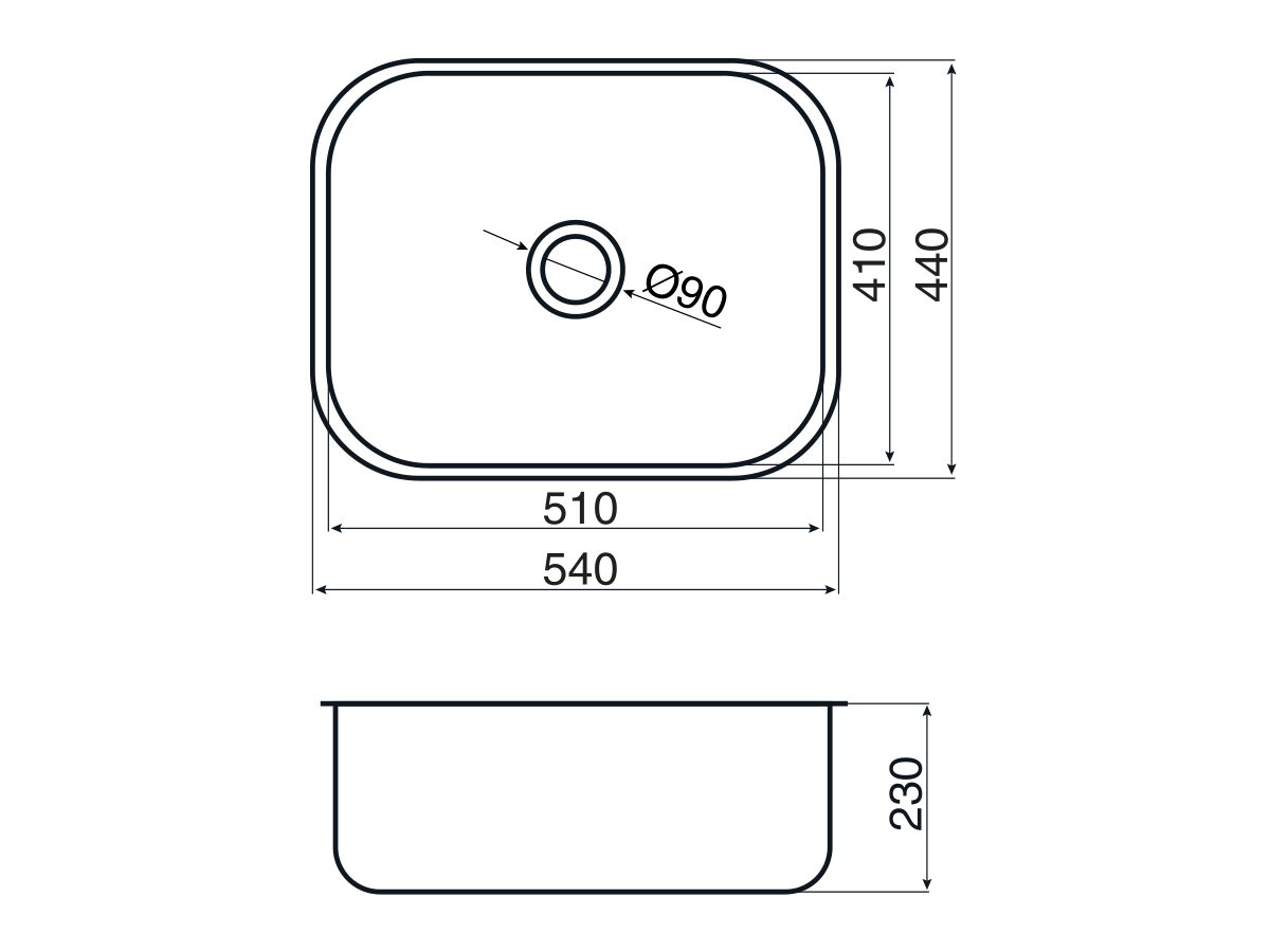AFA Flow Single Bowl Undermount Sink No Taphole 540mm Stainless Steel