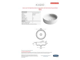 Specification Sheet - Kado Lussi Thin Edge Round Above Counter Basin with Solid Surface Plug and Waste 380mm