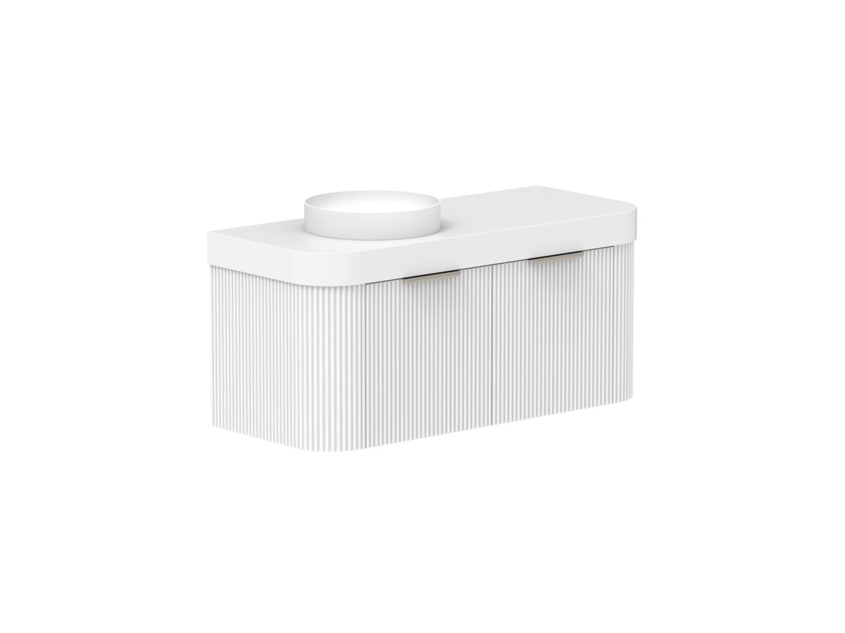 Supporting Image 2- Kado Neue Fluted Double Curve All Drawer 1200mm Wall Hung Vanity with Left Hand Basin Durasein 90mm Top Ultra White