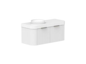 Supporting Image 2- Kado Neue Fluted Double Curve All Drawer 1200mm Wall Hung Vanity with Left Hand Basin Durasein 90mm Top Ultra White
