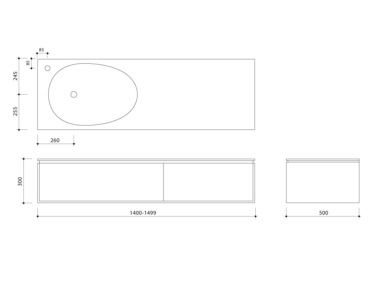 ISSY Glide Wall Hung Vanity Unit Single Bowl 2 Drawers Custom 1400-1499mm White