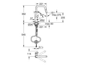 Technical Image - GROHE Eurosmart New Cosmopolitan Gooseneck Pull Out Sink Mixer Matte Black (5 Star) Lead Free