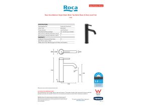 Specification Sheet - Roca Ona Medium Height Basin Mixer Tap Matte Black (6 Star)