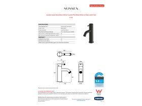 Specification Sheet - Sussex Scala Nova Basin Mixer Curved PVD Matte Black (5 Star) Lead Free