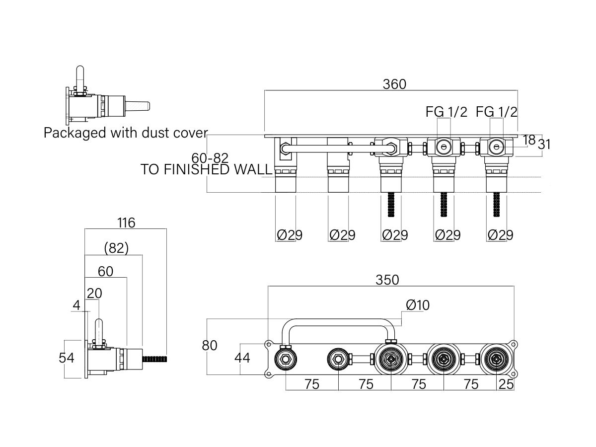 Technical Drawing - Faucet Strommen Vara Wall Set System Inwall Body Lead Free