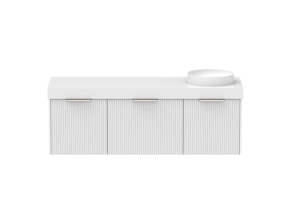 Supporting Image - Kado Neue Fluted Square All Drawer 1500mm Wall Hung Vanity with Right Hand Basin 90mm Top Ultra White