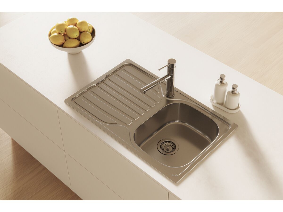 In Situ - Posh Bristol Single Bowl Sink 1 Taphole Right Hand Bowl with Drainer Stainless Steel