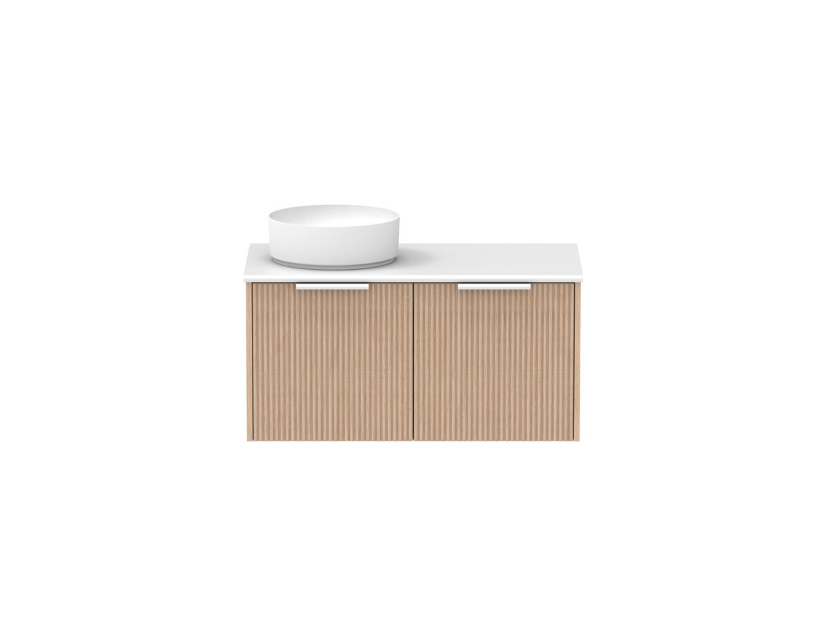 Supporting Image - Kado Neue Fluted Square 900mm Wall Hung Vanity with Left Basin 20mm Top Blonde Oak