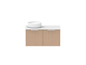 Supporting Image - Kado Neue Fluted Square 900mm Wall Hung Vanity with Left Basin 20mm Top Blonde Oak