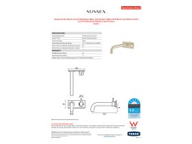 Specification Sheet - Sussex Scala 32mm Curved Wall Basin Mixer Tap System Right Hand Mixer Tap 250mm Outlet LUX PVD Brushed Platinum Gold (6 Star)